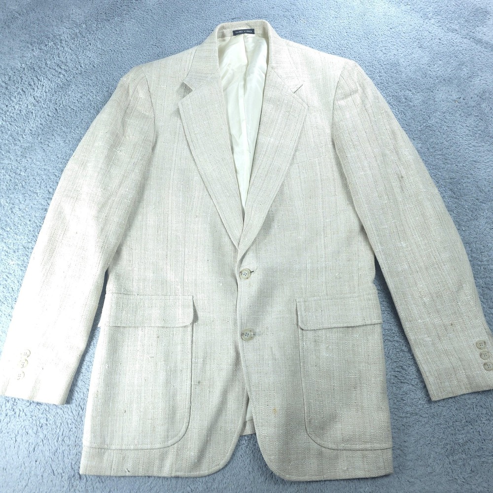 Vintage Michael Lawrence Blazer Mens 40 Long Beige 100% Silk Sport Coat Korea